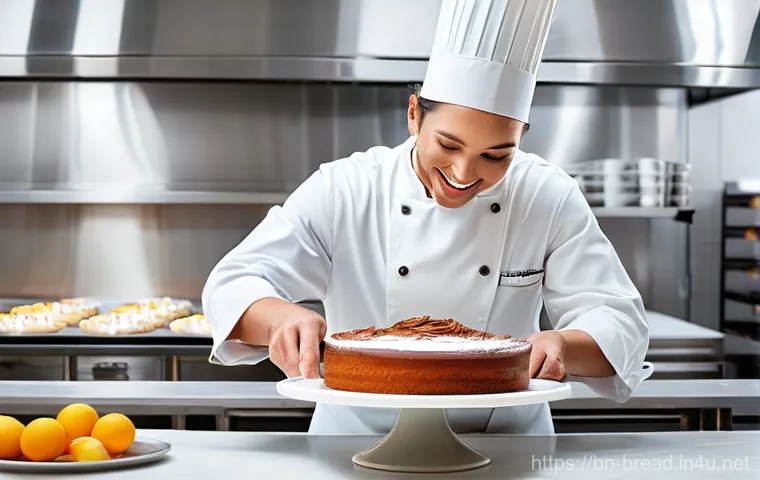 제빵 자격증 합격률 통계 - **Professional Baker in a Pristine Kitchen:** A skilled, confident baker, wearing a spotless white c...