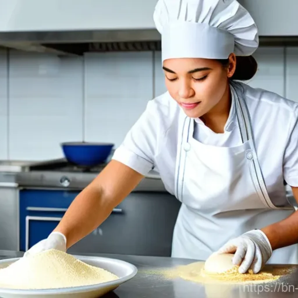 제빵 자격증 실기 시험장 환경 - **Prompt 1: Dedicated Bakery Student Practicing**
    A young, focused bakery student, wearing a cle...