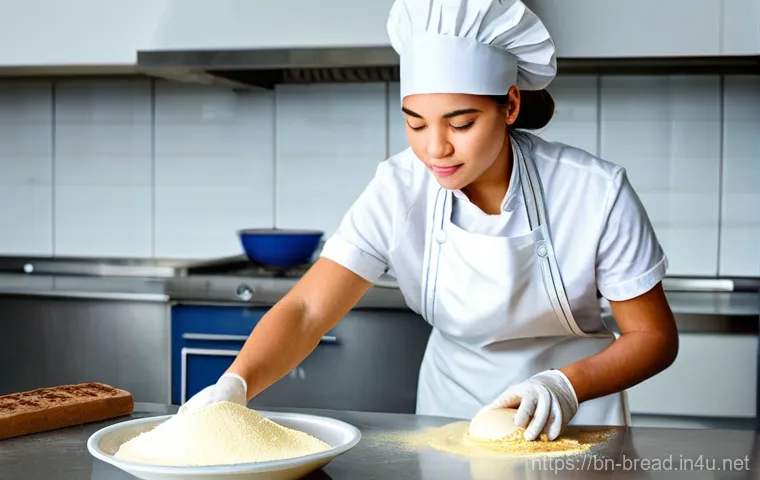 제빵 자격증 실기 시험장 환경 - **Prompt 1: Dedicated Bakery Student Practicing**
    A young, focused bakery student, wearing a cle...