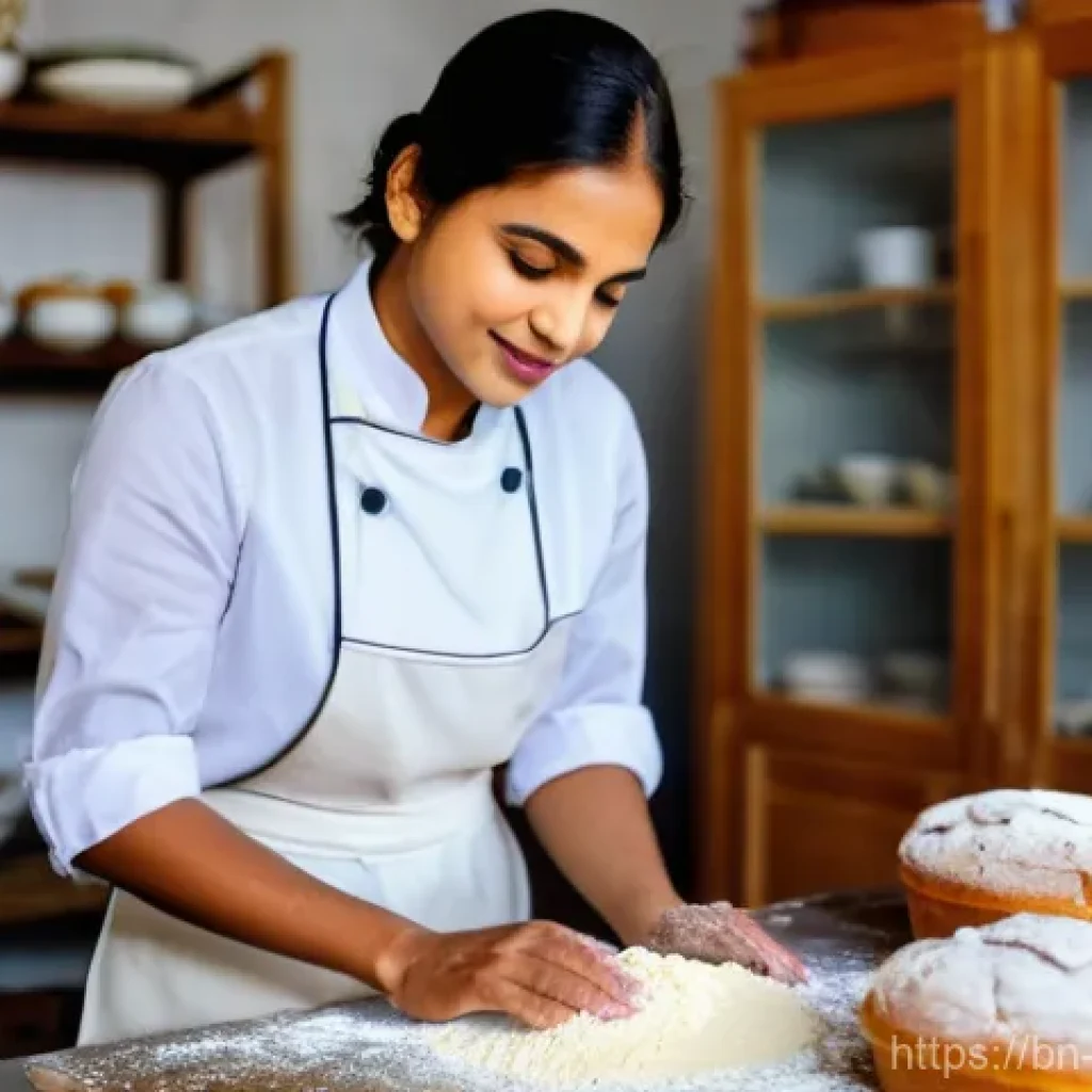 제빵사 경력 이력서 작성 팁 - The Artisan Baker's Passionate Focus**

A close-up, cinematic portrait of a skilled female Bengali b...