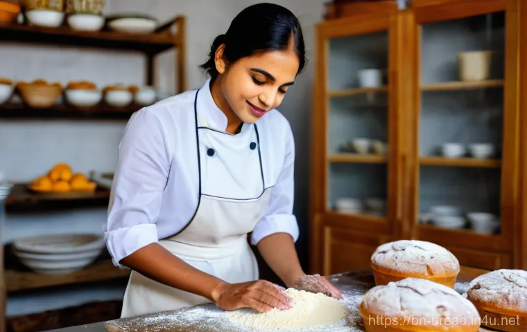 제빵사 경력 이력서 작성 팁 - The Artisan Baker's Passionate Focus**

A close-up, cinematic portrait of a skilled female Bengali b...