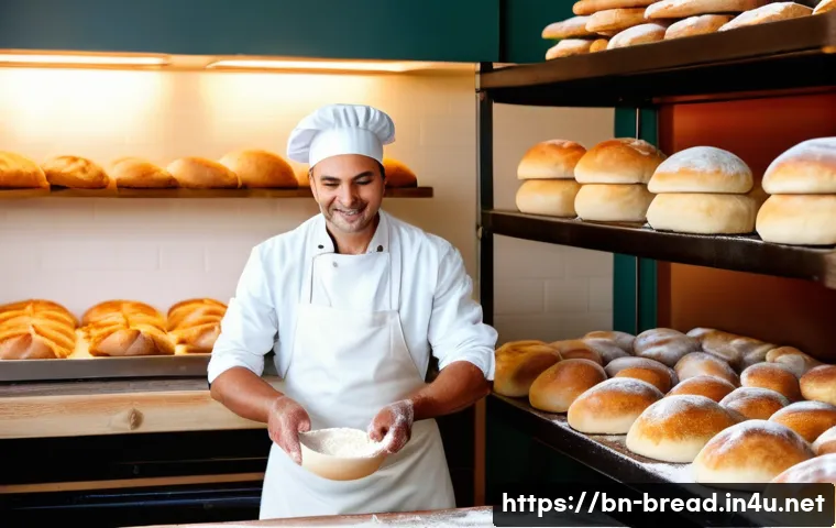 제빵사와 제과사 직무의 차이 - A skilled baker in a traditional bakery setting, wearing a white apron and a chef hat, kneading doug...