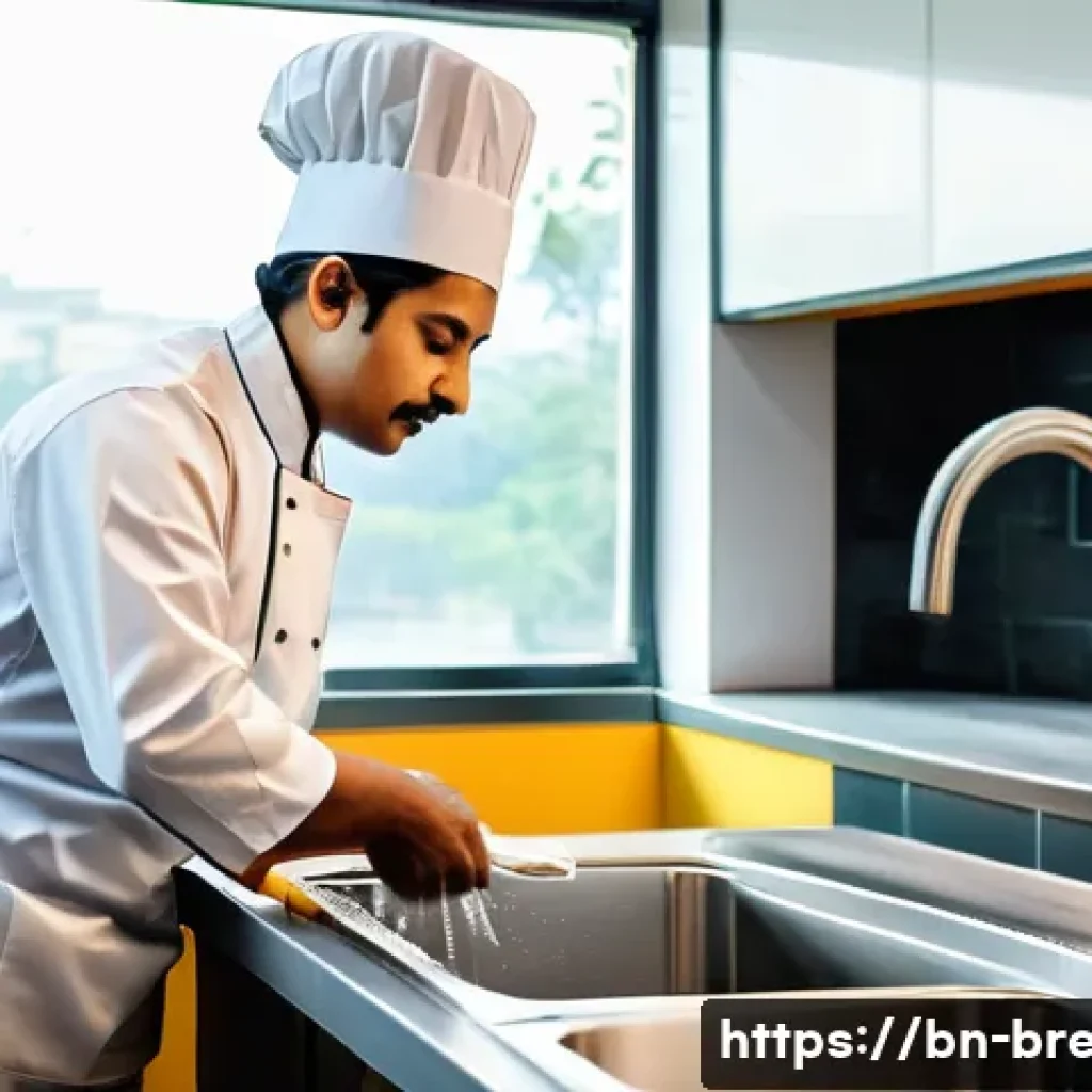 제빵사가 공부해야 할 식품위생법 - A professional Bengali pastry chef in a clean, modern kitchen setting, wearing a spotless white chef...