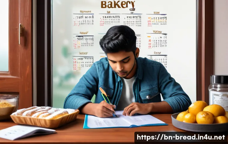 제빵 자격증 시험에서 흔히 하는 실수 - A focused young Bengali student studying for a bakery certification exam at a neat desk, surrounded ...