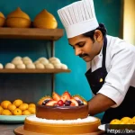제빵사로서 일하는 즐거움과 보람 - A detailed scene inside a traditional Bengali bakery kitchen featuring a skilled pastry artist caref...