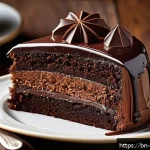 제빵사로서 경력을 살릴 수 있는 분야 - A high-resolution image of a rich, soft chocolate cake placed elegantly on a white porcelain plate, ...