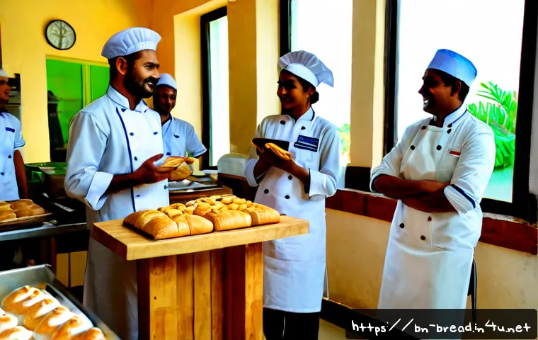 제빵사 협회와 가입 장점 - Photorealistic bakery association networking scene in Bangladesh, diverse adult Bengali bakers weari...
